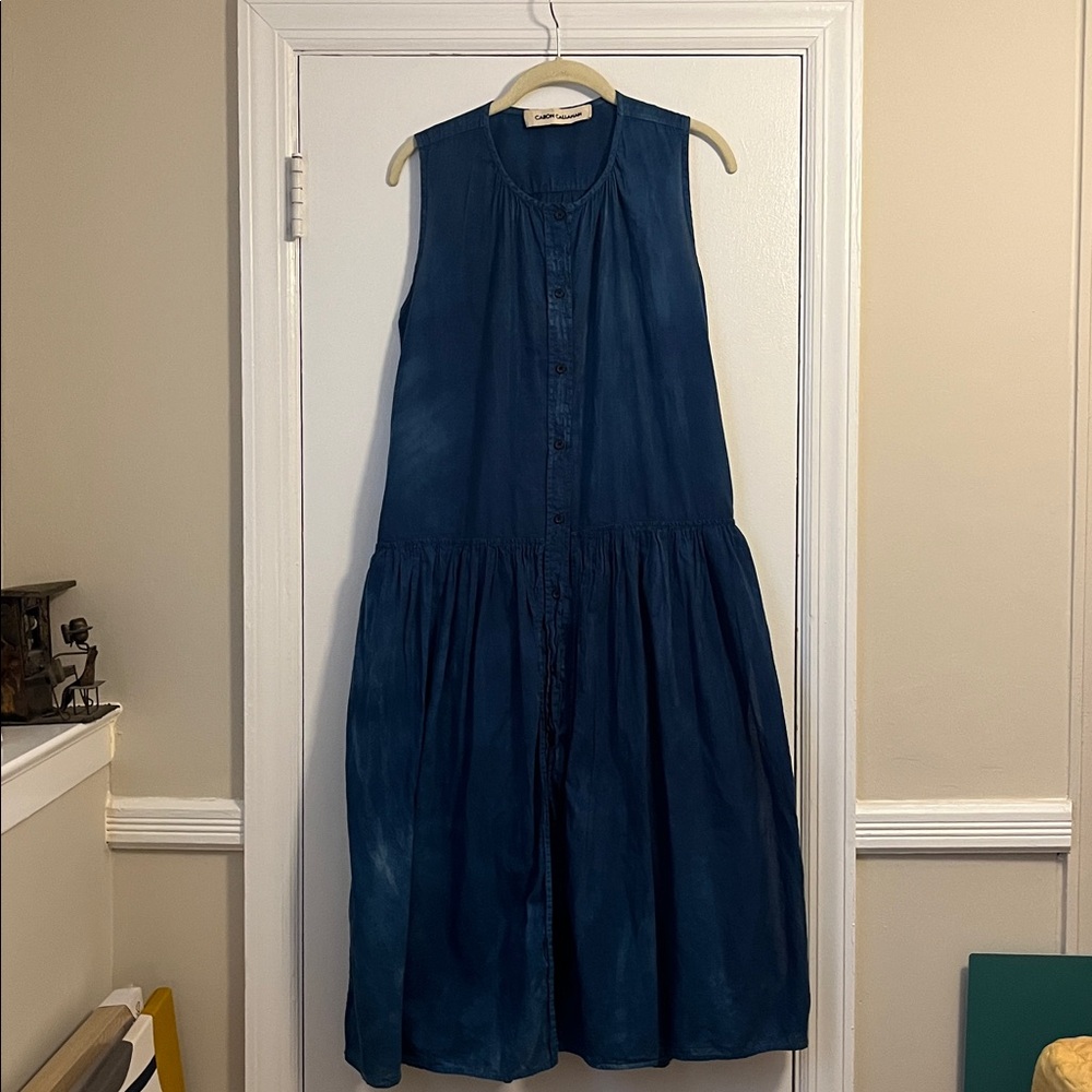 Caron Callahan indigo button front midi dress